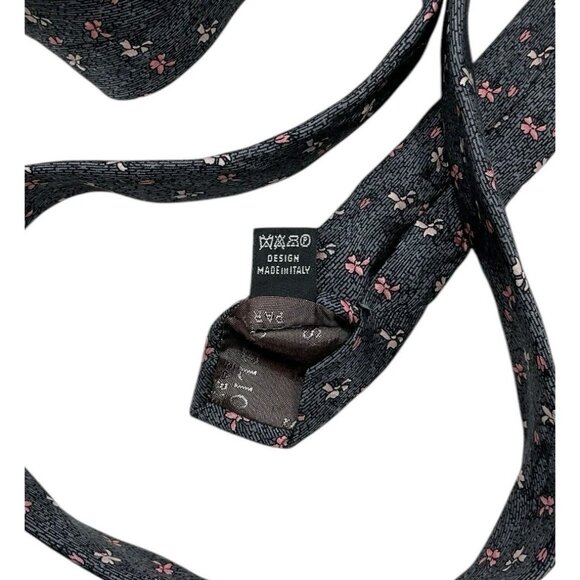 ELIOS Men's 100% Silk Necktie LUXURY Tie Gray Floral W:3.8" EUC - Picture 3 of 5